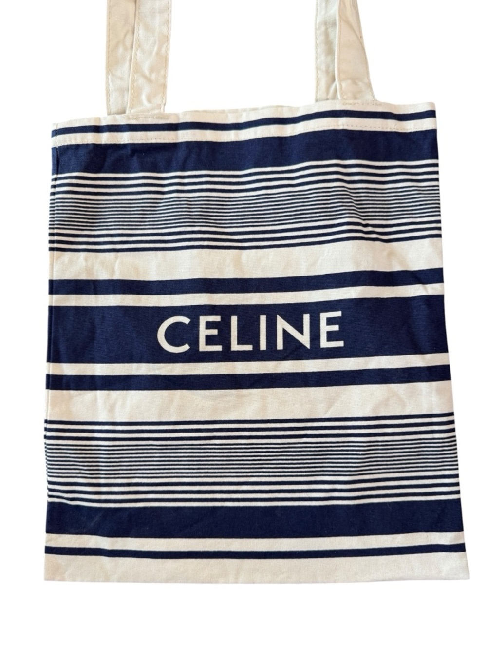 Celine Navy Stripe Cotton Tote Bag - Picture 2 of 6